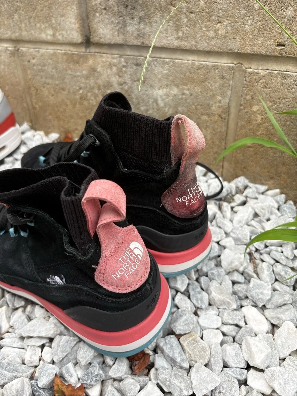 The North Face Black Waterproof Suede Hiking Sneakers with Coral Accents